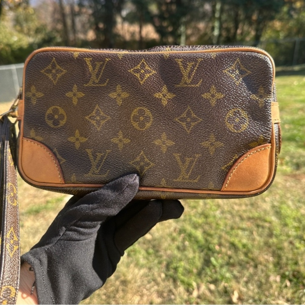 Louis Vuitton Marly Dragonne Wristlet PM w/ COA monogram canvas & leather 881TH